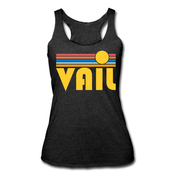 Vail, Colorado Tank Top - Retro Sun Women’s Vail Tri-Blend Racerback Tank - heather black