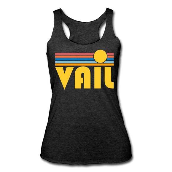 Vail, Colorado Tank Top - Retro Sun Women’s Vail Tri-Blend Racerback Tank - heather black