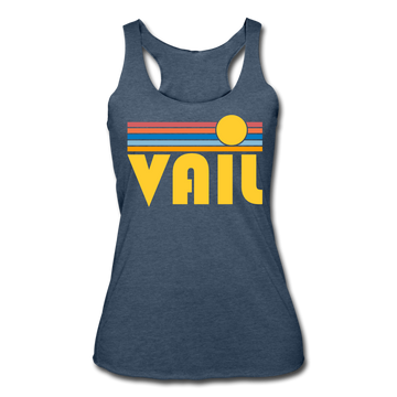 Vail, Colorado Tank Top - Retro Sun Women’s Vail Tri-Blend Racerback Tank - heather navy