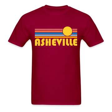 Asheville, North Carolina Basic T-Shirt - Unisex Asheville T Shirt Retro Sun - dark red