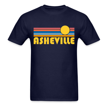 Asheville, North Carolina Basic T-Shirt - Unisex Asheville T Shirt Retro Sun - navy