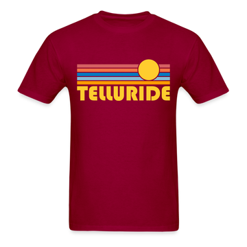 Telluride, Colorado Basic T-Shirt - Unisex Telluride T Shirt Retro Sun - dark red