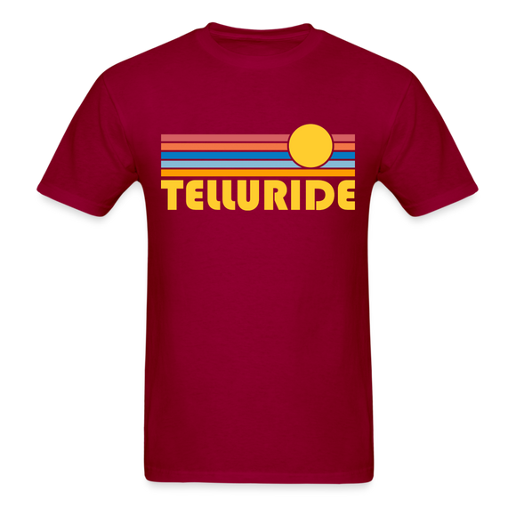 Telluride, Colorado Basic T-Shirt - Unisex Telluride T Shirt Retro Sun - dark red