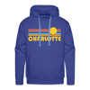 Premium Charlotte, North Carolina Hoodie - Retro Sun Premium Men's Charlotte Sweatshirt / Hoodie - royal blue