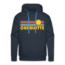 Premium Charlotte, North Carolina Hoodie - Retro Sun Premium Men's Charlotte Sweatshirt / Hoodie - navy