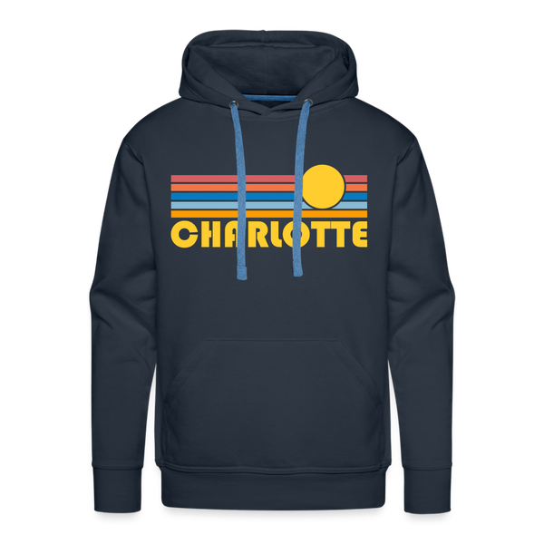 Premium Charlotte, North Carolina Hoodie - Retro Sun Premium Men's Charlotte Sweatshirt / Hoodie - navy