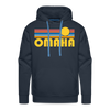 Premium Omaha, Nebraska Hoodie - Retro Sun Premium Men's Omaha Sweatshirt / Hoodie - navy