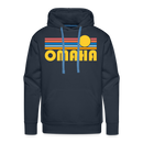 Premium Omaha, Nebraska Hoodie - Retro Sun Premium Men's Omaha Sweatshirt / Hoodie - navy