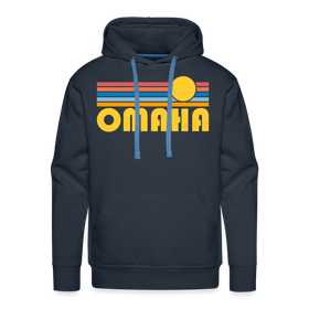 Premium Omaha, Nebraska Hoodie - Retro Sun Premium Men's Omaha Sweatshirt / Hoodie - navy