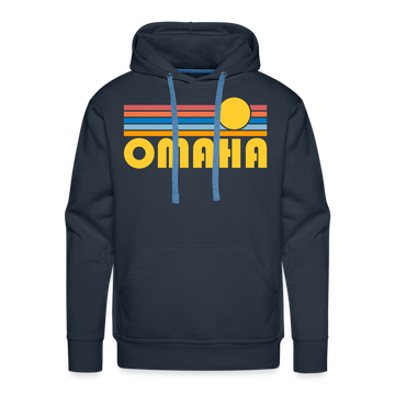 Premium Omaha, Nebraska Hoodie - Retro Sun Premium Men's Omaha Sweatshirt / Hoodie - navy