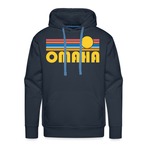 Premium Omaha, Nebraska Hoodie - Retro Sun Premium Men's Omaha Sweatshirt / Hoodie - navy