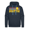 Premium Seattle, Washington Hoodie - Retro Sun Premium Men's Seattle Sweatshirt / Hoodie - navy