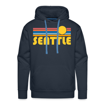 Premium Seattle, Washington Hoodie - Retro Sun Premium Men's Seattle Sweatshirt / Hoodie - navy