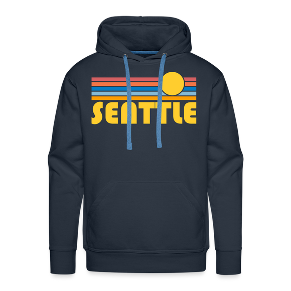 Premium Seattle, Washington Hoodie - Retro Sun Premium Men's Seattle Sweatshirt / Hoodie - navy