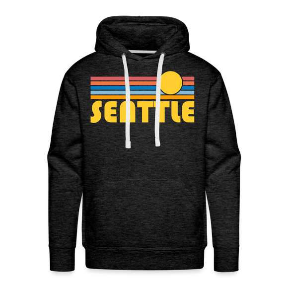 Premium Seattle, Washington Hoodie - Retro Sun Premium Men's Seattle Sweatshirt / Hoodie - charcoal grey