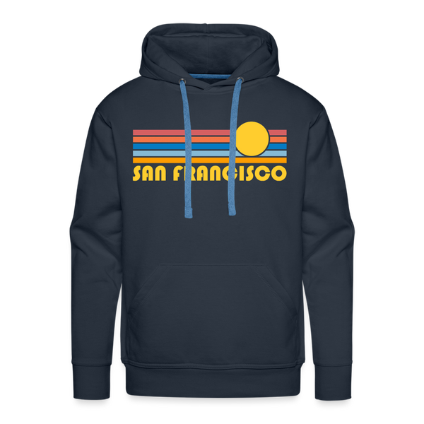 Premium San Francisco, California Hoodie - Retro Sun Premium Men's San Francisco Sweatshirt / Hoodie - navy