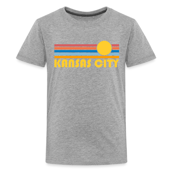 Kansas City, Missouri Youth Shirt - Retro Sunrise Kansas City Kid's T-Shirt - heather gray