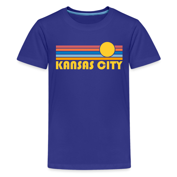 Kansas City, Missouri Youth Shirt - Retro Sunrise Kansas City Kid's T-Shirt - royal blue