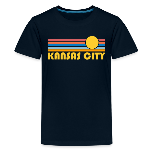 Kansas City, Missouri Youth Shirt - Retro Sunrise Kansas City Kid's T-Shirt - deep navy