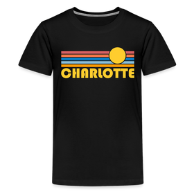 Charlotte, North Carolina Youth Shirt - Retro Sunrise Charlotte Kid's T-Shirt - black