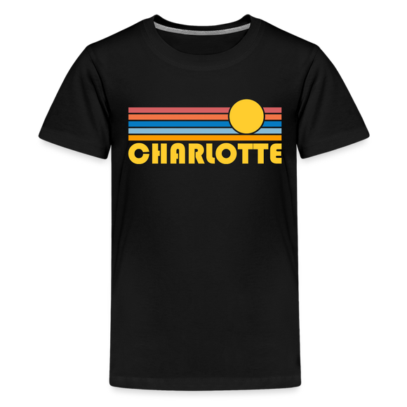 Charlotte, North Carolina Youth Shirt - Retro Sunrise Charlotte Kid's T-Shirt - black