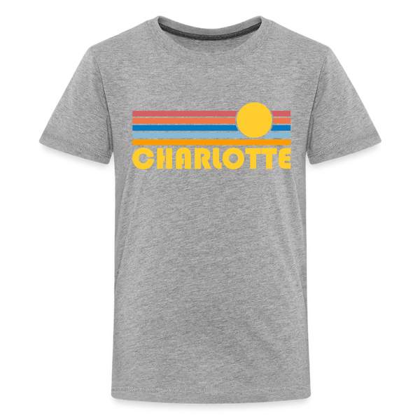Charlotte, North Carolina Youth Shirt - Retro Sunrise Charlotte Kid's T-Shirt - heather gray