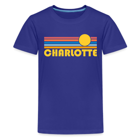 Charlotte, North Carolina Youth Shirt - Retro Sunrise Charlotte Kid's T-Shirt - royal blue