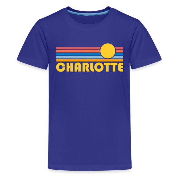 Charlotte, North Carolina Youth Shirt - Retro Sunrise Charlotte Kid's T-Shirt - royal blue