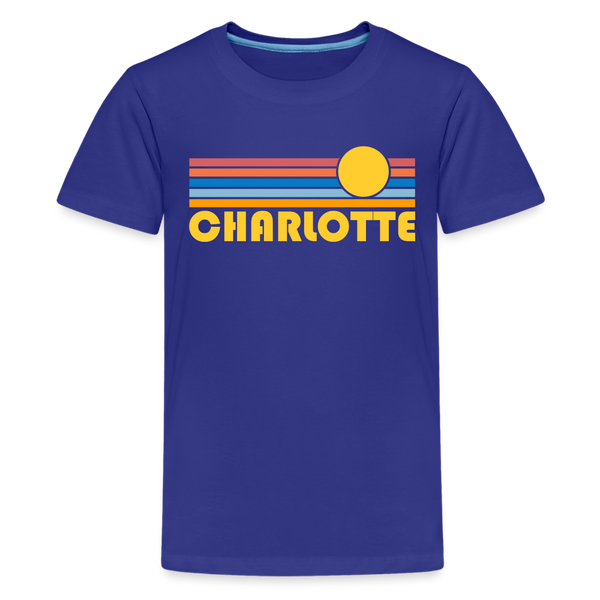 Charlotte, North Carolina Youth Shirt - Retro Sunrise Charlotte Kid's T-Shirt - royal blue