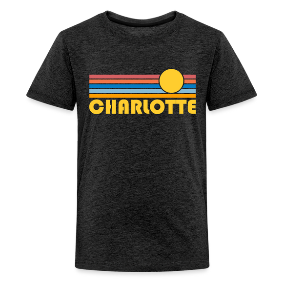 Charlotte, North Carolina Youth Shirt - Retro Sunrise Charlotte Kid's T-Shirt - charcoal grey