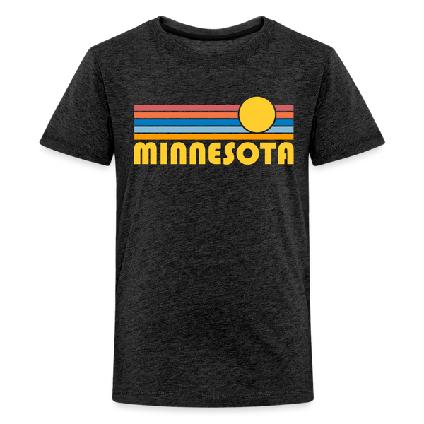 Minnesota Youth Shirt - Retro Sunrise Minnesota Kid's T-Shirt - charcoal grey
