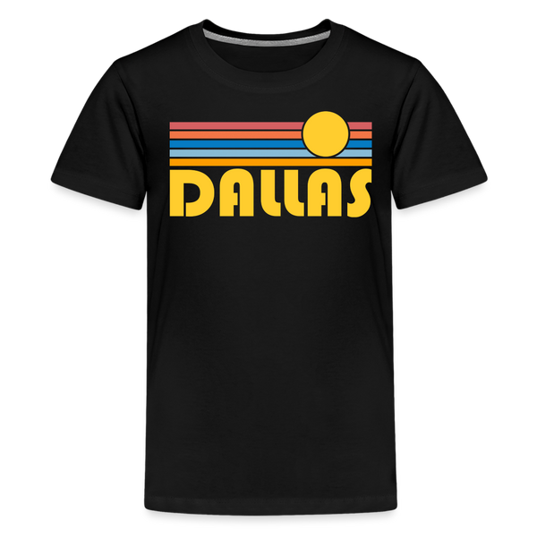 Dallas, Texas Youth Shirt - Retro Sunrise Dallas Kid's T-Shirt - black
