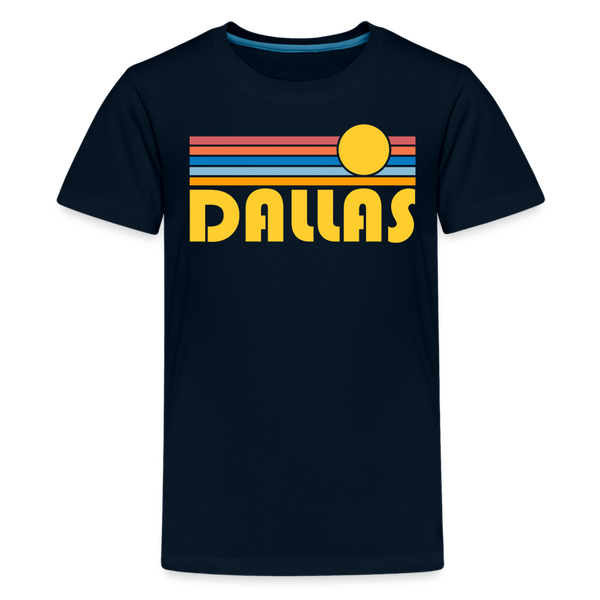 Dallas, Texas Youth Shirt - Retro Sunrise Dallas Kid's T-Shirt - deep navy