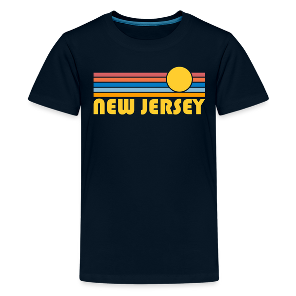 New Jersey Youth Shirt - Retro Sunrise New Jersey Kid's T-Shirt - deep navy