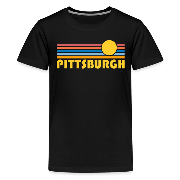 Pittsburgh, Pennsylvania Youth Shirt - Retro Sunrise Pittsburgh Kid's T-Shirt - black