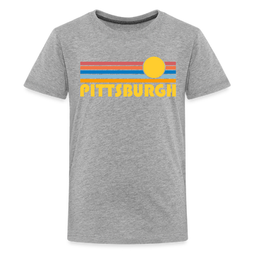 Pittsburgh, Pennsylvania Youth Shirt - Retro Sunrise Pittsburgh Kid's T-Shirt - heather gray