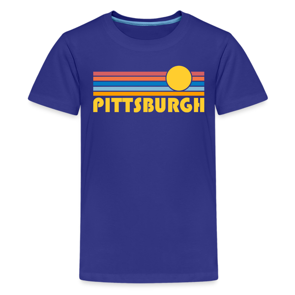 Pittsburgh, Pennsylvania Youth Shirt - Retro Sunrise Pittsburgh Kid's T-Shirt - royal blue