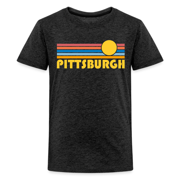 Pittsburgh, Pennsylvania Youth Shirt - Retro Sunrise Pittsburgh Kid's T-Shirt - charcoal grey