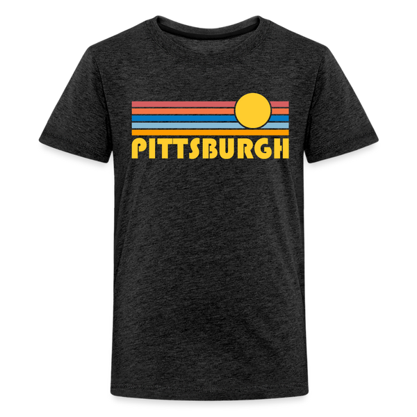 Pittsburgh, Pennsylvania Youth Shirt - Retro Sunrise Pittsburgh Kid's T-Shirt - charcoal grey