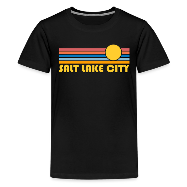 Salt Lake City, Utah Youth Shirt - Retro Sunrise Salt Lake City Kid's T-Shirt - black