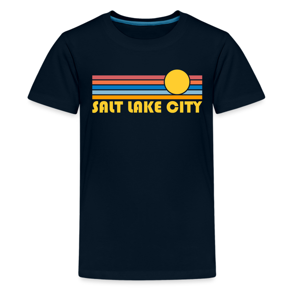 Salt Lake City, Utah Youth Shirt - Retro Sunrise Salt Lake City Kid's T-Shirt - deep navy