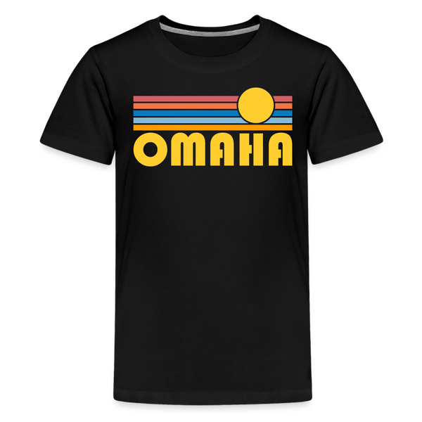 Omaha, Nebraska Youth Shirt - Retro Sunrise Omaha Kid's T-Shirt - black