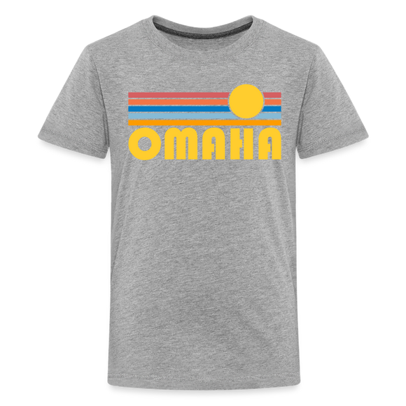 Omaha, Nebraska Youth Shirt - Retro Sunrise Omaha Kid's T-Shirt - heather gray
