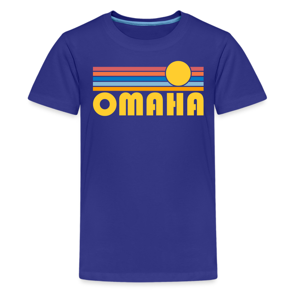 Omaha, Nebraska Youth Shirt - Retro Sunrise Omaha Kid's T-Shirt - royal blue