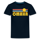 Omaha, Nebraska Youth Shirt - Retro Sunrise Omaha Kid's T-Shirt - deep navy
