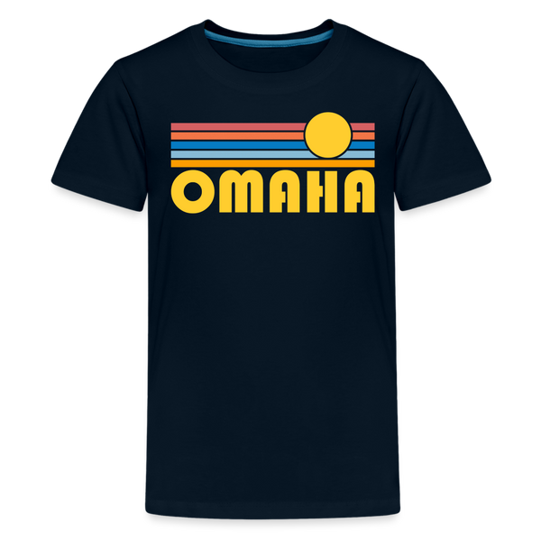 Omaha, Nebraska Youth Shirt - Retro Sunrise Omaha Kid's T-Shirt - deep navy