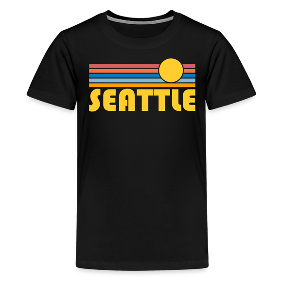Seattle, Washington Youth Shirt - Retro Sunrise Seattle Kid's T-Shirt - black