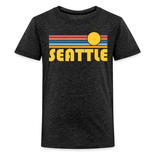 Seattle, Washington Youth Shirt - Retro Sunrise Seattle Kid's T-Shirt - charcoal grey