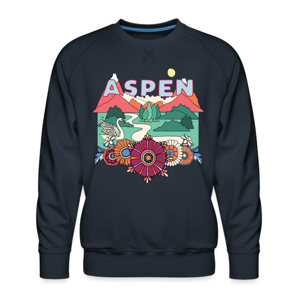Premium Aspen, Colorado Sweatshirt - Retro Boho Premium Men's Aspen Sweatshirt - navy