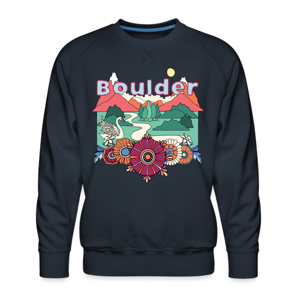 Premium Boulder, Colorado Sweatshirt - Retro Boho Premium Men's Boulder Sweatshirt - navy